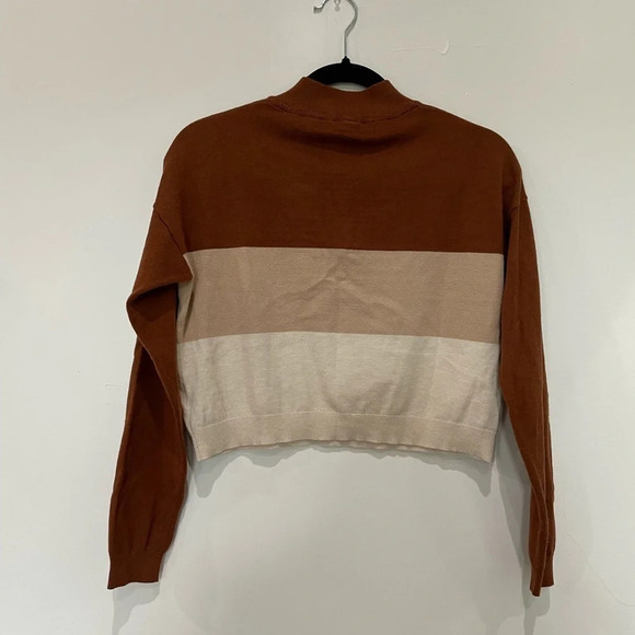 Colorblock Cropped Brown Lightweight Sweater Size Small - Picture 2 of 6